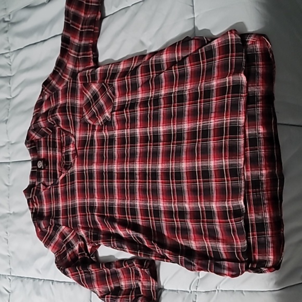 Bobeau Lightweight‎ 3/4 Sleeve Plaid Slit-Side SwoopV-Neck Tunic Women's L